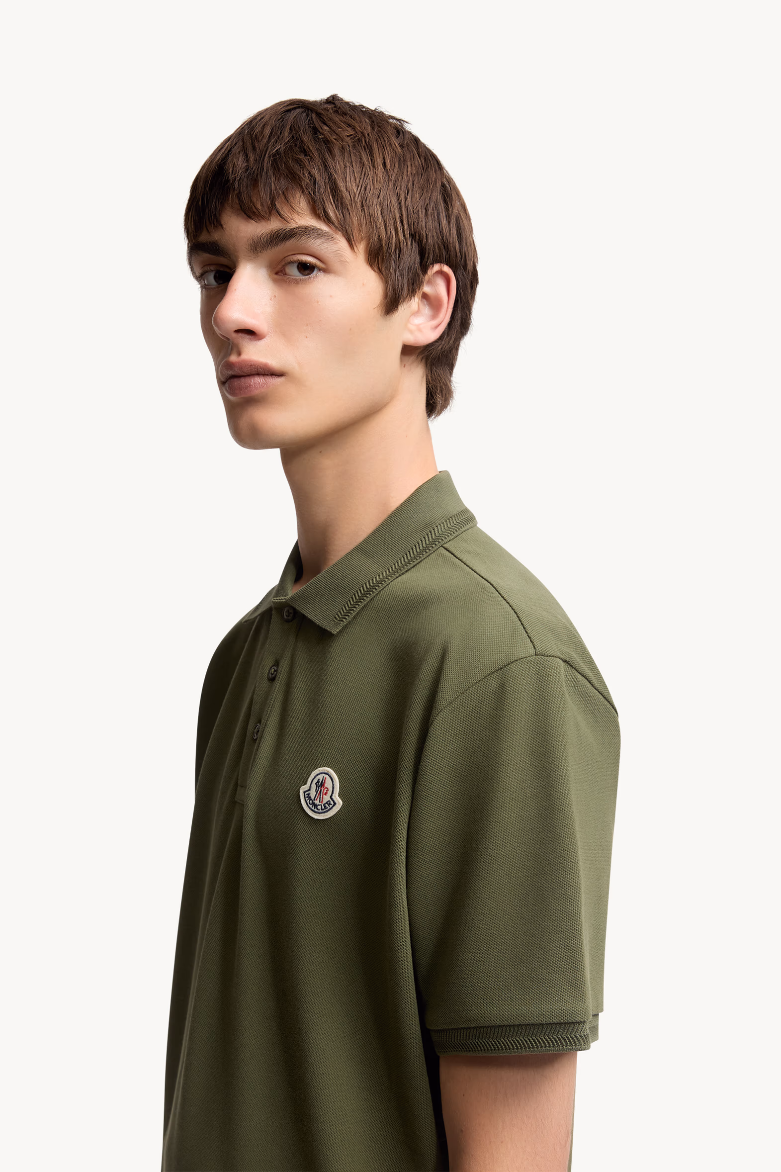 Logo Patch Cotton Piquet Polo Shirt Men Khaki Moncler 4